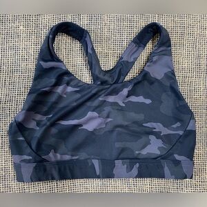 Athleta Ultimate Black Camouflage Printed Sports Bra, Size Small